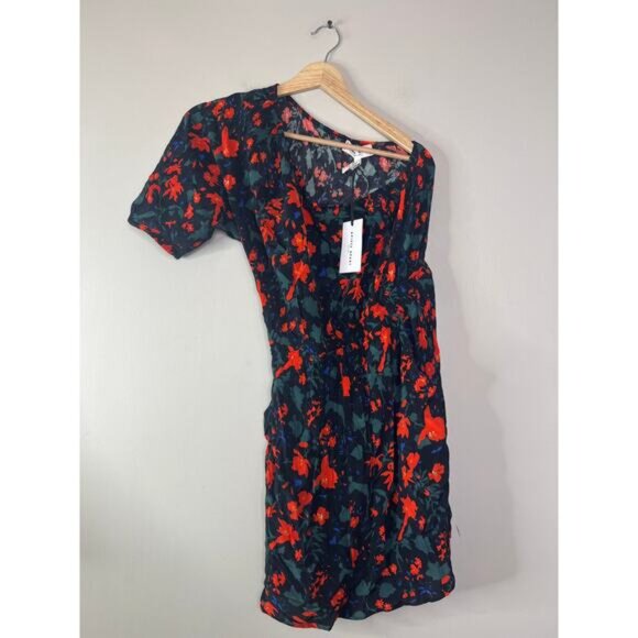 NWT Apiece Apart Palma One Shoulder Puff Sleeve Floral Mini Dress Multi Color - Picture 2 of 8